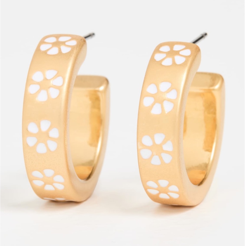🆕 Madewell Retro Daisy Small Gold Enamel Hoop Earring